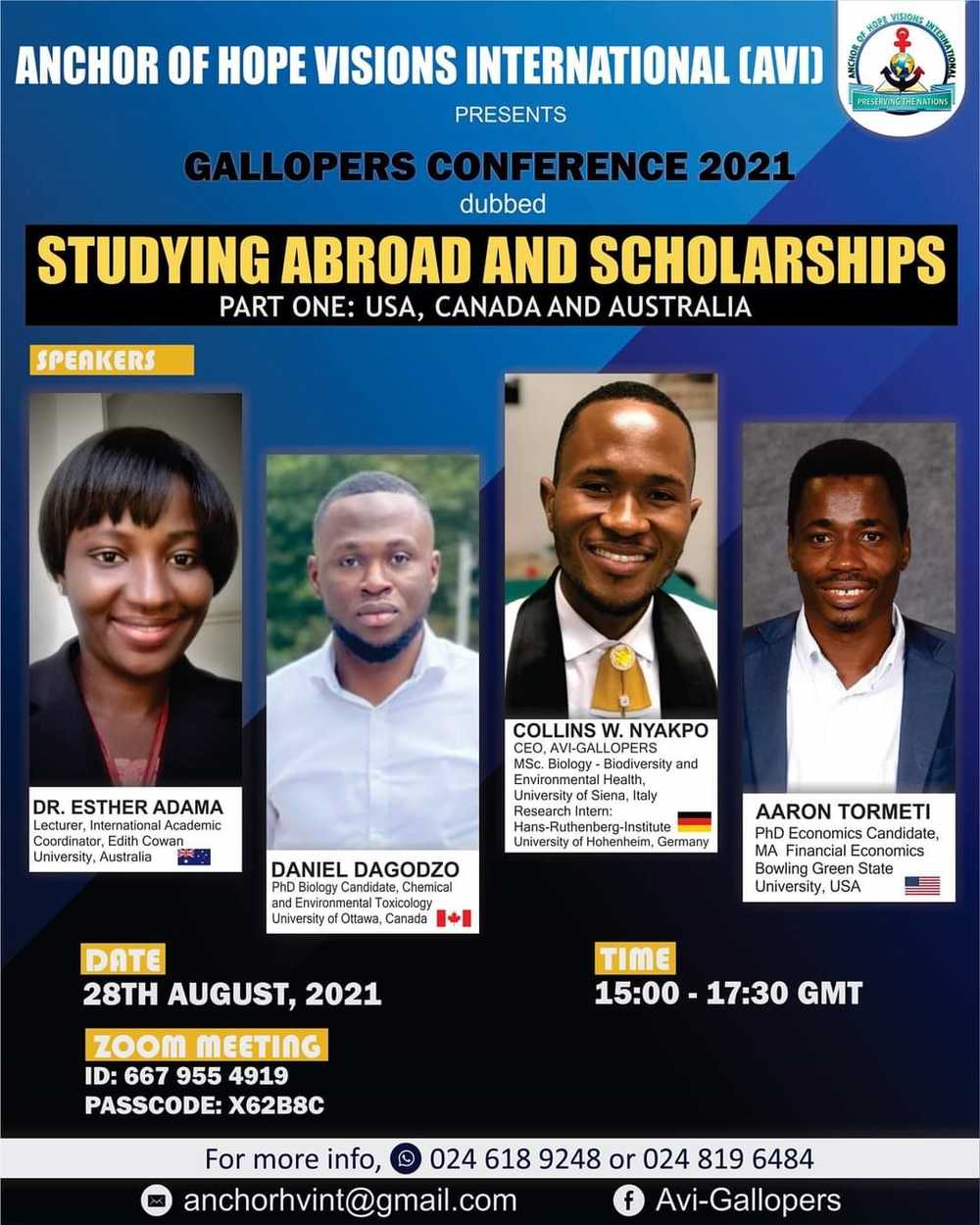 Gallopers Conference dubbed STUDYING ABROAD AND SCHOLARSHIPS: PART ONE; USA, CANADA AND AUSTRALIA on 28th August 2021 (Ghana virtual).